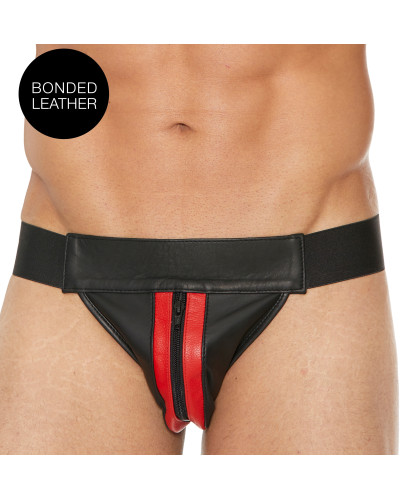 Jockstrap avec Zip Striped Front Noir-Rouge  Couleur principale:Noir Couleur secondaire:Rouge