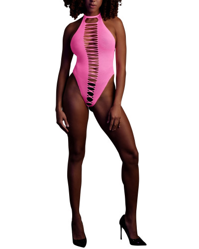 Body échancré ouvert à l'entrejambe avec dos nu Rose Fluo  Couleur principale:Rose