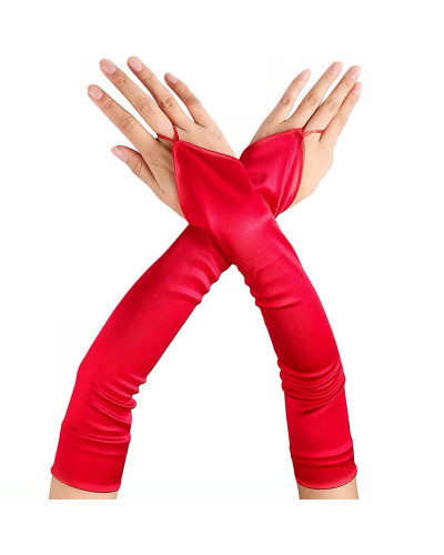 Mitaines Longues Satin Gloves Rouges 
